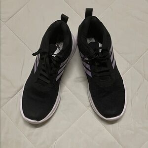Adidas Black Sneakers with Purple Stripes